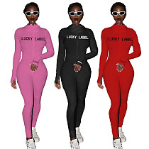 Women's High-necked Embroidered Zipper Sport Jumpsuit XY-9053