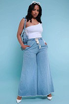 Casual Women Pockets Wide-leg Jeans YUN-51035