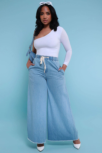 Casual Women Pockets Wide-leg Jeans YUN-51035