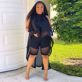 Black Sleeveless Shawl Long-tail Large Size Tops For Girl NY-2423