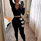 Women Long Sleeves Crop Top And Love Decoration Pants Black Suits LSD-1950
