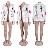Fashion Ladies Printed White Slim Blazer Top NY-3139