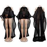 Black Sleeveless Shawl Long-tail Large Size Tops For Girl NY-2423