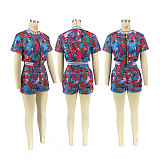 2024 Fashion Print Girls Zipper Short Sleeve Shorts Two Pieces Suits FOS-8383