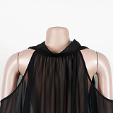 Black Sleeveless Shawl Long-tail Large Size Tops For Girl NY-2423