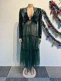 Sexy Mesh Sequined Patchwork Women Long Sleeves Long Tops NY-3138