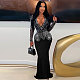 Elegant Lady Deep-V Hot Drilling Slim Black Long Party Dress NY-3108