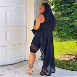 Black Sleeveless Shawl Long-tail Large Size Tops For Girl NY-2423