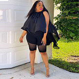 Black Sleeveless Shawl Long-tail Large Size Tops For Girl NY-2423