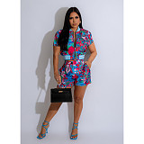 2024 Fashion Print Girls Zipper Short Sleeve Shorts Two Pieces Suits FOS-8383