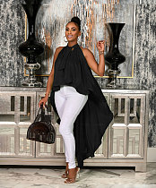 Black Sleeveless Shawl Long-tail Large Size Tops For Girl NY-2423
