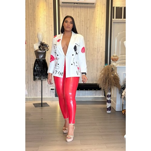 Fashion Ladies Printed White Slim Blazer Top NY-3139