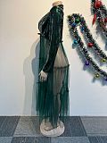 Sexy Mesh Sequined Patchwork Women Long Sleeves Long Tops NY-3138