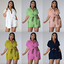 Turn Down Collar Slit Shirts Shorts Two Piece Set ANDI-1507