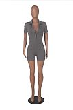 Women's POLO Collar Solid Color Lapel Breasted Ribbed Tight Romper HXZY-0299
