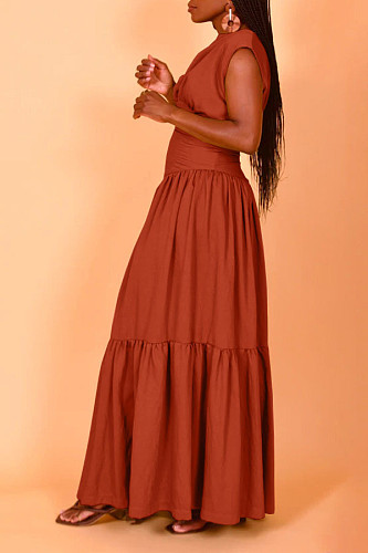 2024 Spring/Summer Solid Color Sleeveless Ruffled Baggy Nylon Maxi Dress BGN-301