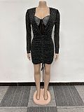 Sexy Hot Drill Drawstring See-through Stretch Slim Mini Club Dress NY-3105