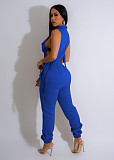 NEW Women Solid Color Side Buttons Long Zipper Pocket Hollow Out Jumpsuit TE-4660