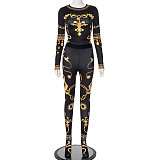 2024 Stylish Printed Girls Black Round Neck Tops And Tight Long Pants MXXB-K23ST610