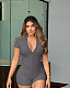 Women's POLO Collar Solid Color Lapel Breasted Ribbed Tight Romper HXZY-0299