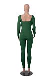 Women Solid Color Square Collar Slim Sporty Jumpsuits HXZY-0323
