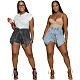Fashion Women Buttons High Waist Denim Shorts CM-8693