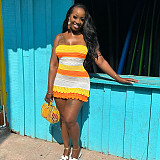 Fashion Stripes Strapless Backless Knitted Mini Dress DLS-W23D29697