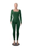 Women Solid Color Square Collar Slim Sporty Jumpsuits HXZY-0323