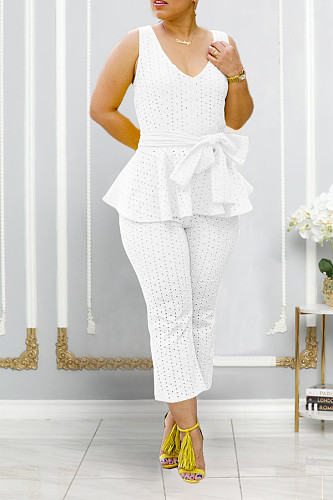 Spring Summer Solid Color Embroidered Cotton Binding Two-piece Set BGN-300