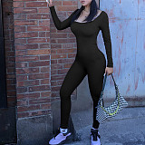 Women Solid Color Square Collar Slim Sporty Jumpsuits HXZY-0323