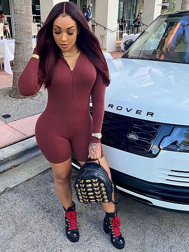 2024 NEW Girls Solid Color Long Sleeves Pit Strip Zipper Romper BGN-182