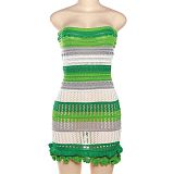 Fashion Stripes Strapless Backless Knitted Mini Dress DLS-W23D29697