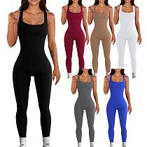 2024 Sexy Women U-neck Sleeveless Backless Slim Sporty Jumpsuit HXZY-0305