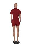 Women's POLO Collar Solid Color Lapel Breasted Ribbed Tight Romper HXZY-0299
