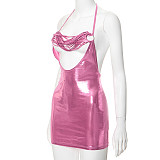 2024 Sexy Halter Hollow Out Backless Gilding Fabric Tight Mini Dress MXXB-K23DS624