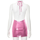 2024 Sexy Halter Hollow Out Backless Gilding Fabric Tight Mini Dress MXXB-K23DS624