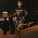 2024 Stylish Printed Girls Black Round Neck Tops And Tight Long Pants MXXB-K23ST610