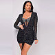 Sexy Hot Drill Drawstring See-through Stretch Slim Mini Club Dress NY-3105