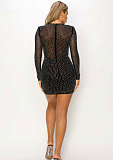 Sexy Hot Drill Drawstring See-through Stretch Slim Mini Club Dress NY-3105