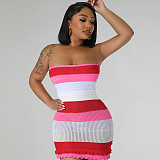 Fashion Stripes Strapless Backless Knitted Mini Dress DLS-W23D29697