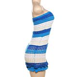 Fashion Stripes Strapless Backless Knitted Mini Dress DLS-W23D29697