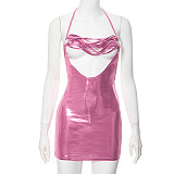 2024 Sexy Halter Hollow Out Backless Gilding Fabric Tight Mini Dress MXXB-K23DS624