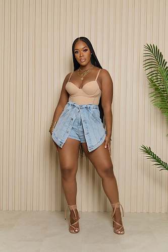 Fashion Women Buttons High Waist Denim Shorts CM-8693
