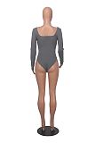 Women Solid Color Pit Long Sleeves  U-neck Bodysuit HXZY-0318