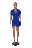 Women's POLO Collar Solid Color Lapel Breasted Ribbed Tight Romper HXZY-0299
