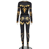 2024 Stylish Printed Girls Black Round Neck Tops And Tight Long Pants MXXB-K23ST610