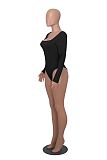 Women Solid Color Pit Long Sleeves  U-neck Bodysuit HXZY-0318