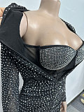 Sexy Hot Drill Drawstring See-through Stretch Slim Mini Club Dress NY-3105