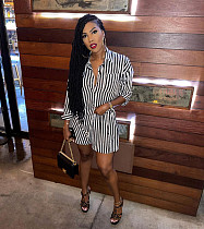 Stylish Sexy Cardigan Loose Striped Chest Pocket Shorts Suits BGN-203
