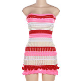 Fashion Stripes Strapless Backless Knitted Mini Dress DLS-W23D29697